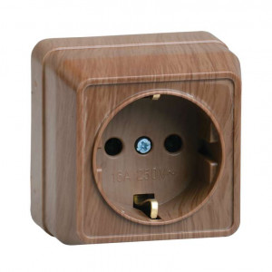 Розетка 1-м ОП Октава 16А РС20-3-ОД с заземл. дуб ИЭК ERO11-K04-16-DC