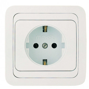 Розетка 1-м СП Mimoza 16А IP20 с заземл. бел./бел. Makel 12028