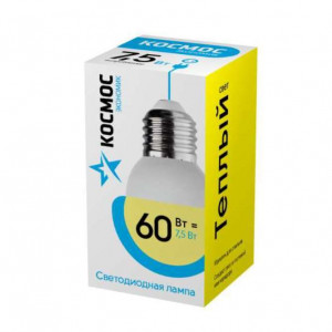 Лампа светодиодная LED BASIC GL45 7.5Вт 220В E27 3000К Космос LkecLED7.5wGL45E2730